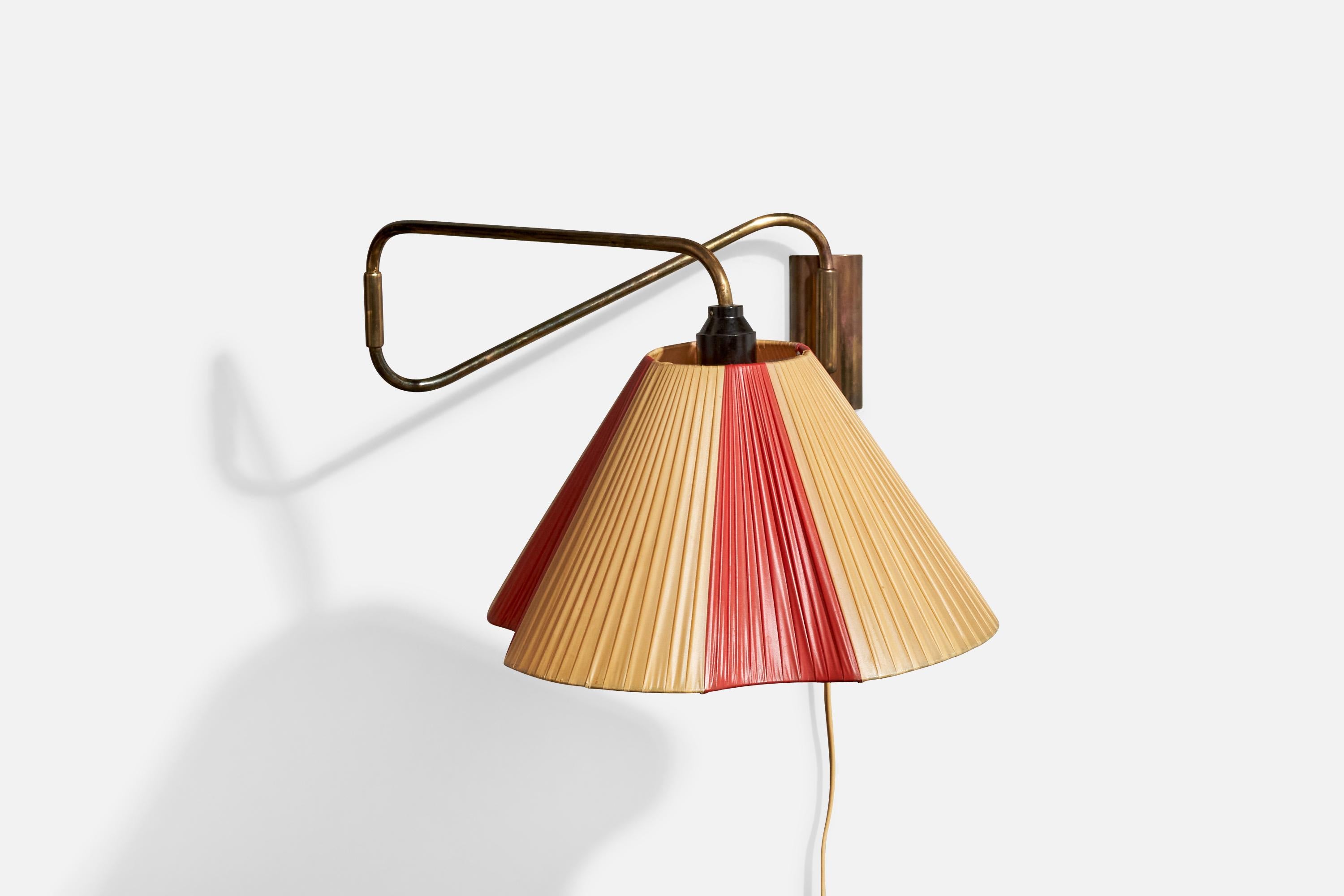 Danish Designer, Wall Light, Brass, Plastic Band, Denmark, 1940s In Good Condition For Sale In High Point, NC