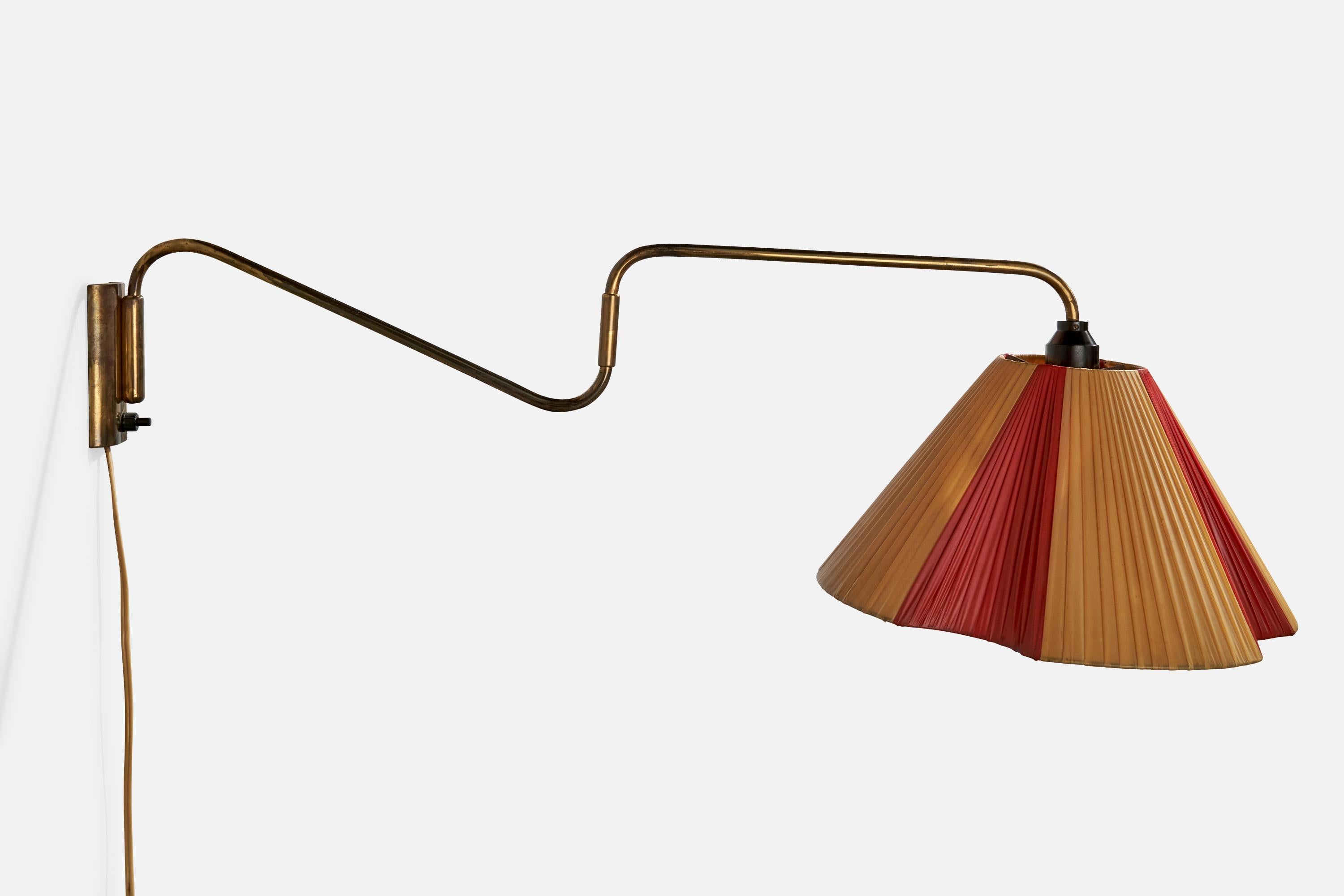 Mid-20th Century Danish Designer, Wall Light, Brass, Plastic Band, Denmark, 1940s For Sale