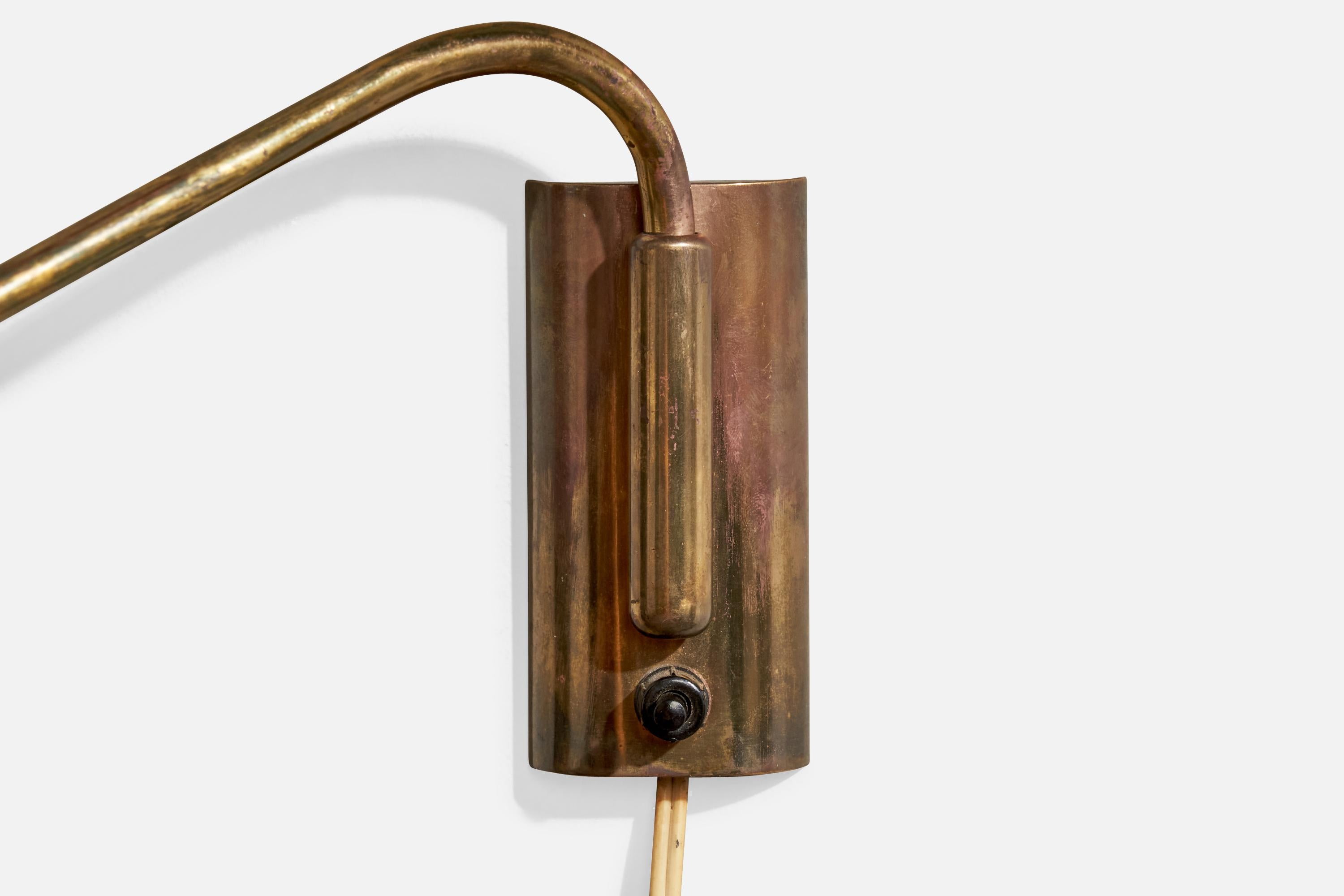 Danish Designer, Wall Light, Brass, Plastic Band, Denmark, 1940s For Sale 1