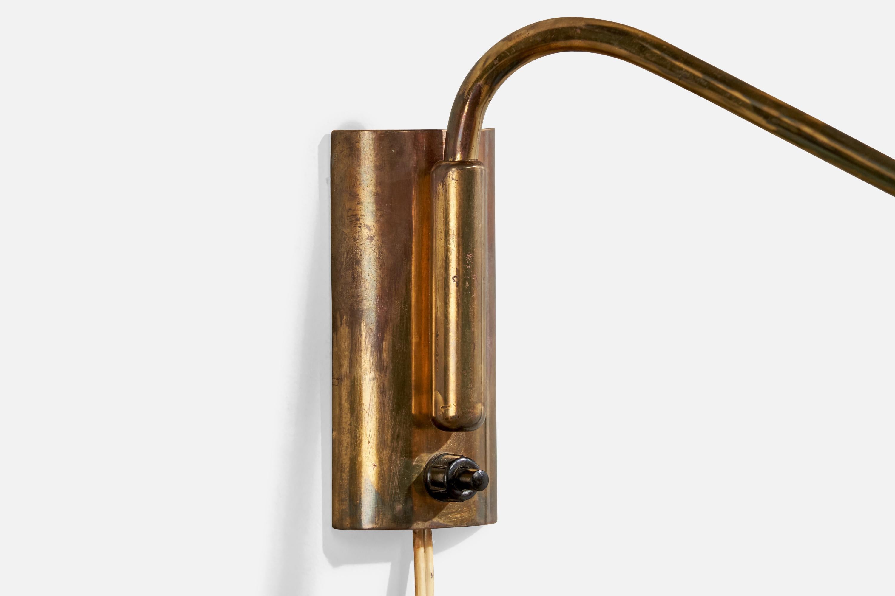 Danish Designer, Wall Light, Brass, Plastic Band, Denmark, 1940s For Sale 2