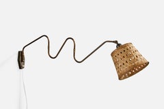 Danish Designer, Wall Light, Brass, Rattan, Denmark, 1940s