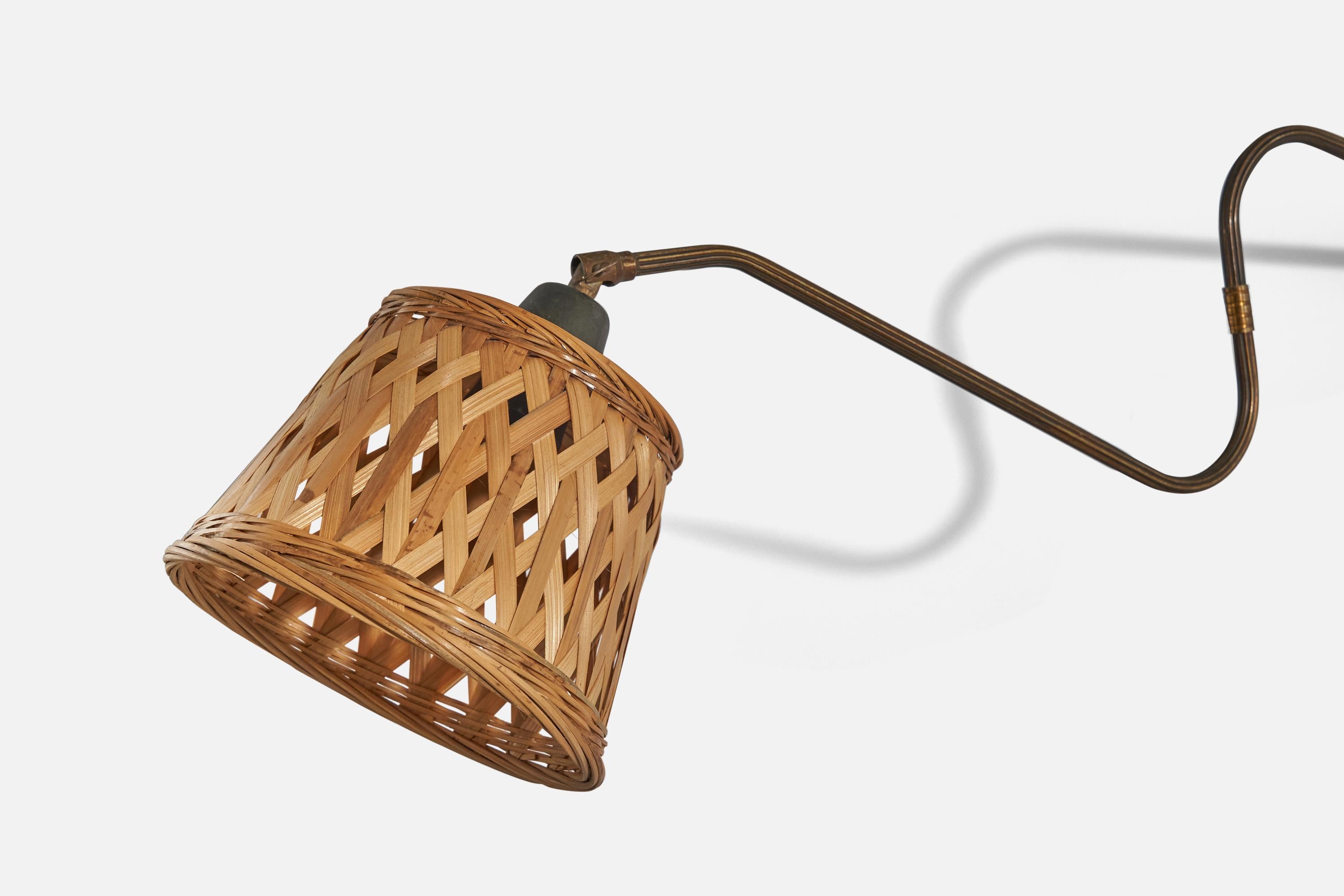 Mid-20th Century Danish Designer, Wall Light, Brass, Rattan, Denmark, 1940s