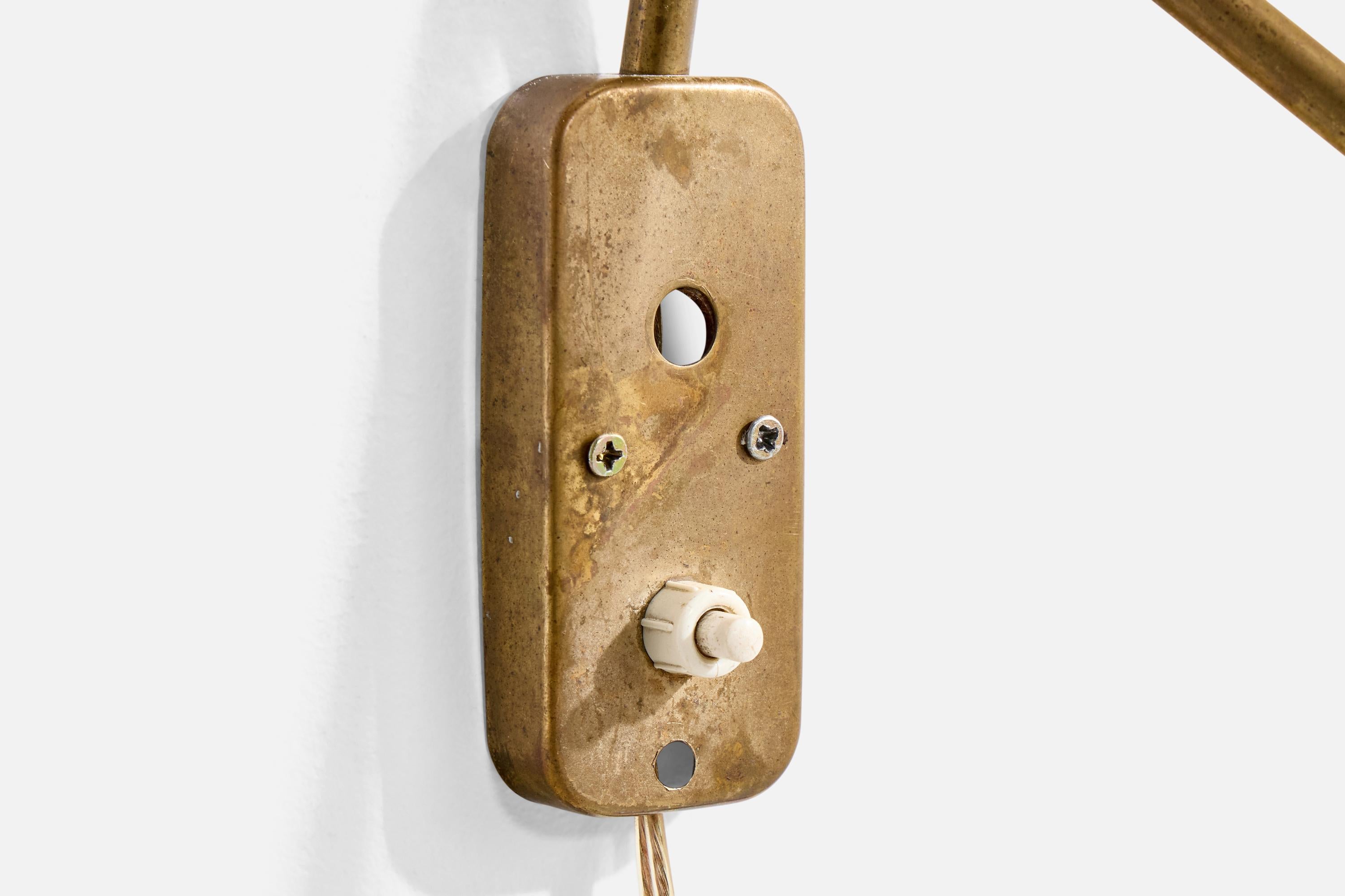Danish Designer, Wall Light, Brass, Rattan, Denmark, 1940s 1