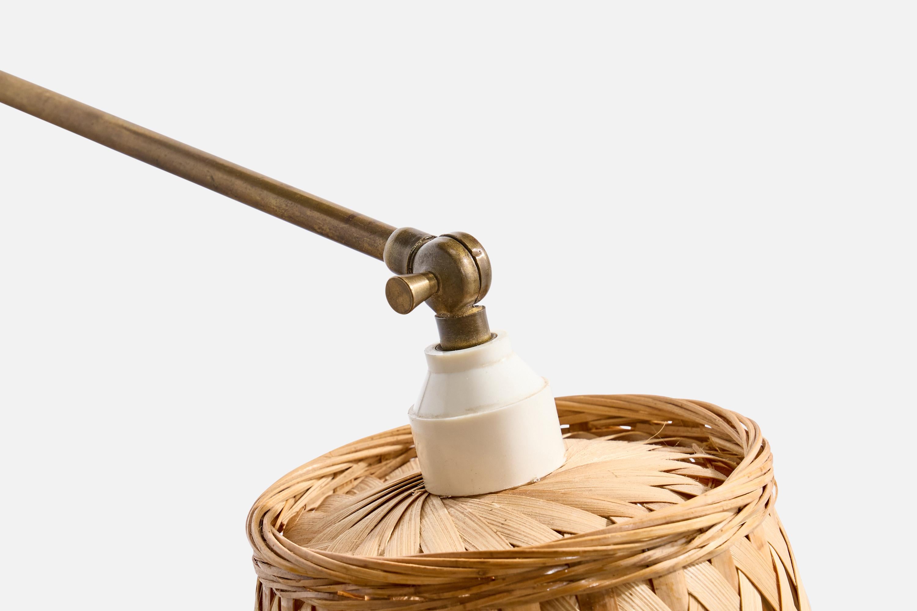 Danish Designer, Wall Light, Brass, Rattan, Denmark, 1940s 3