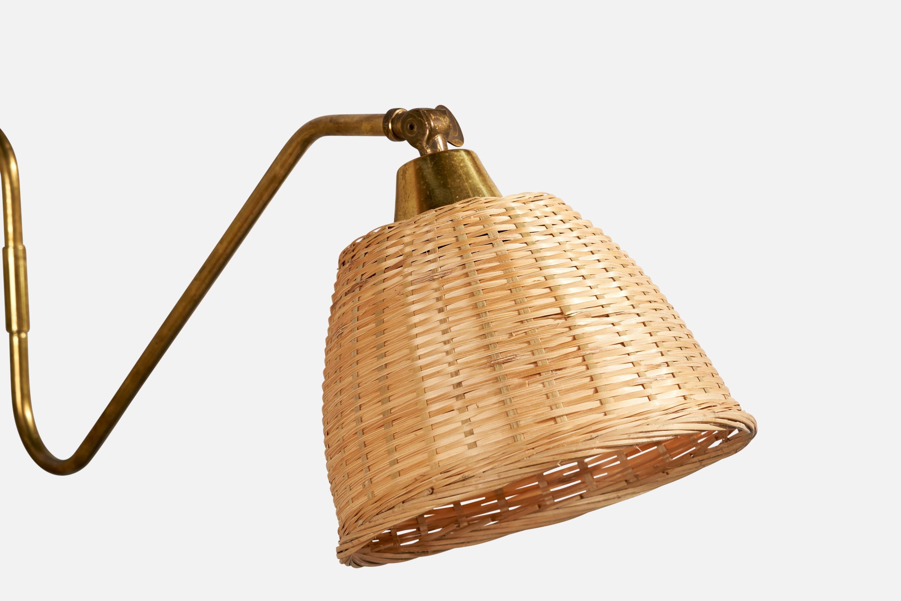 Designer danese, lampada da parete, ottone, rattan, Danimarca, anni '40 in vendita 1