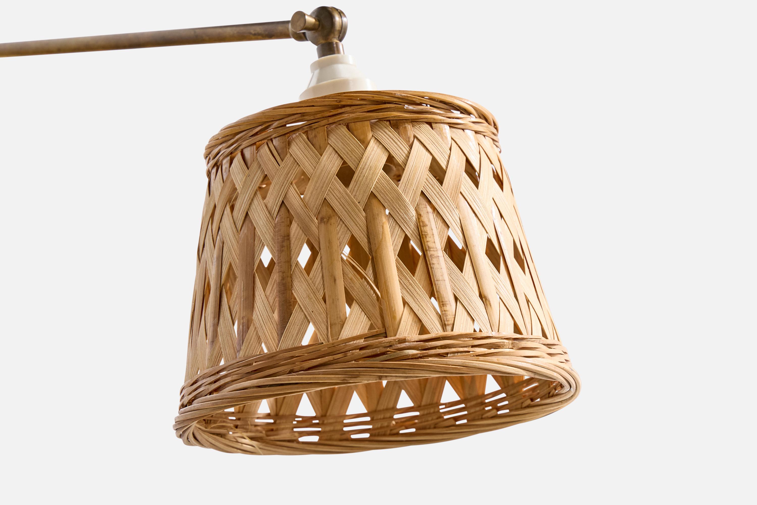 Danish Designer, Wall Light, Brass, Rattan, Denmark, 1940s 4