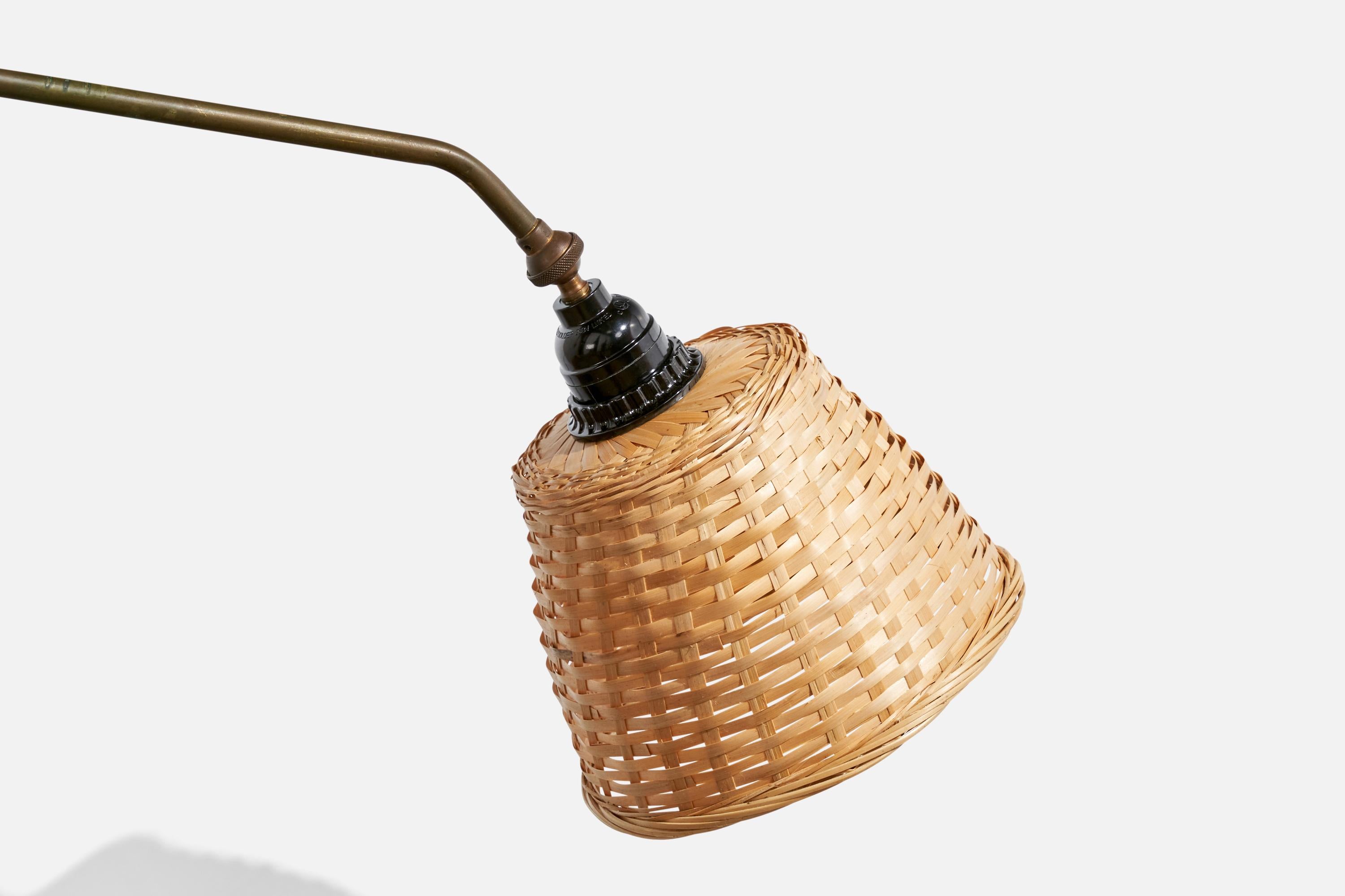 Designer danese, lampada da parete, ottone, rattan, Danimarca, anni '40 in vendita 2