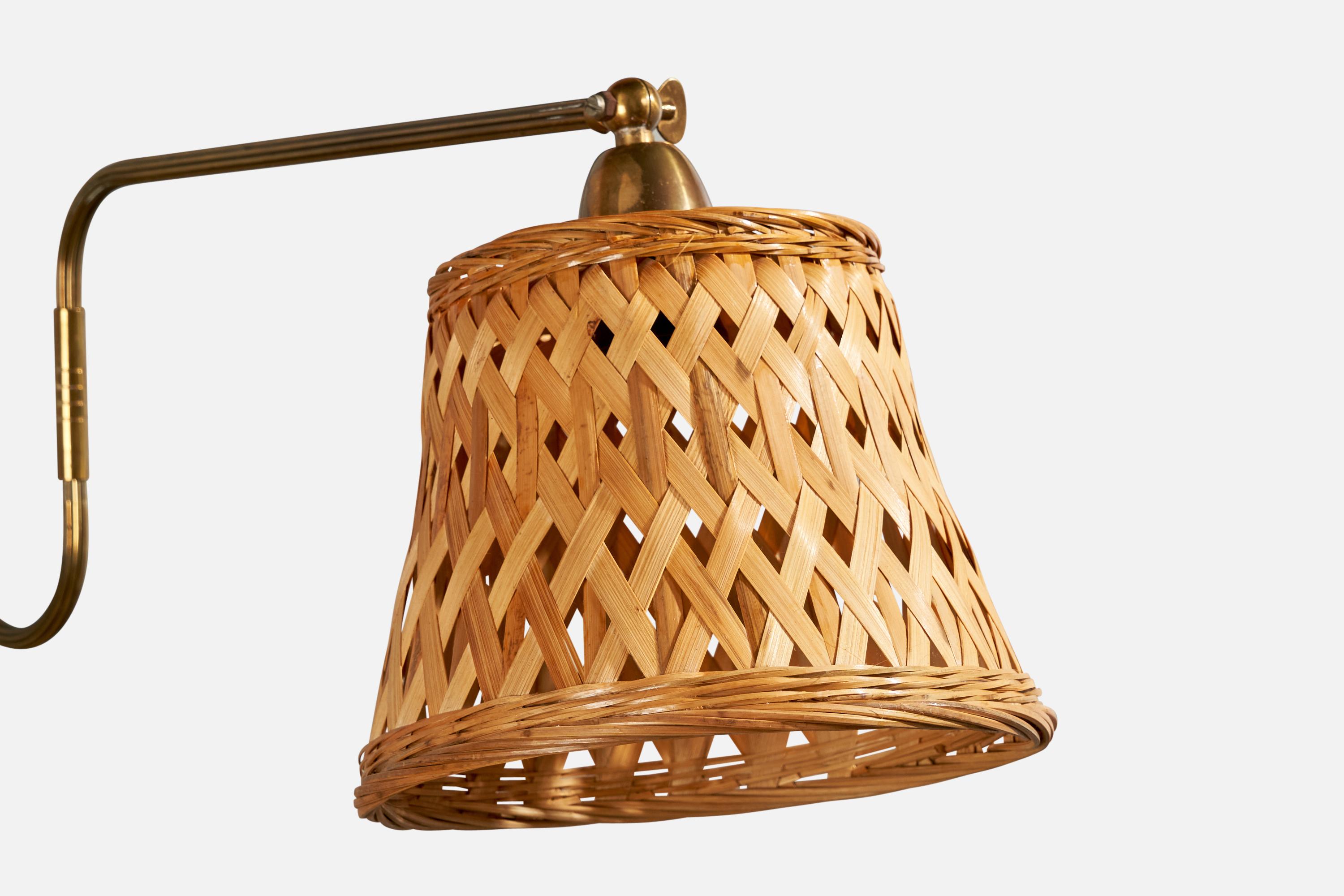 Dänische Designerin, Wandleuchte, Messing, Rattan, Dänemark, 1940er Jahre im Angebot 4