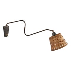 Danish Designer, Wall Light, Brass, Rattan, Denmark, 1940s