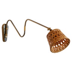 Danish Designer, Wall Light, Brass, Rattan, Denmark, 1940s