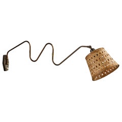 Danish Designer, Wall Light, Brass, Rattan, Denmark, 1940s
