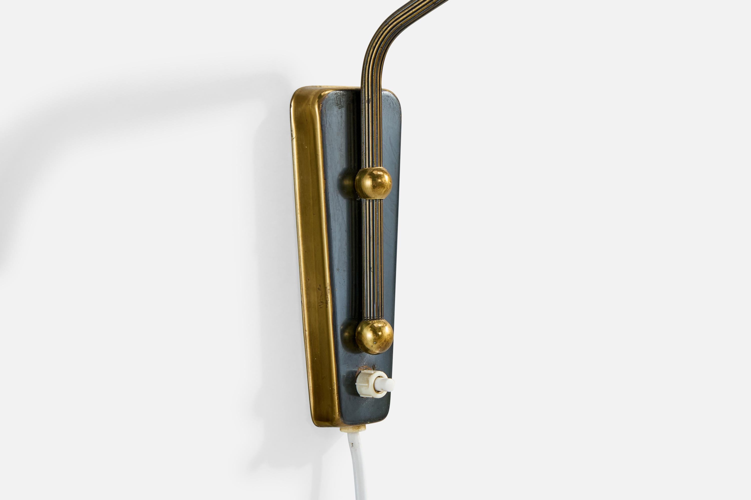 Danish Designer, Wall Light, Brass, Rattan, Denmark, 1950s For Sale 1