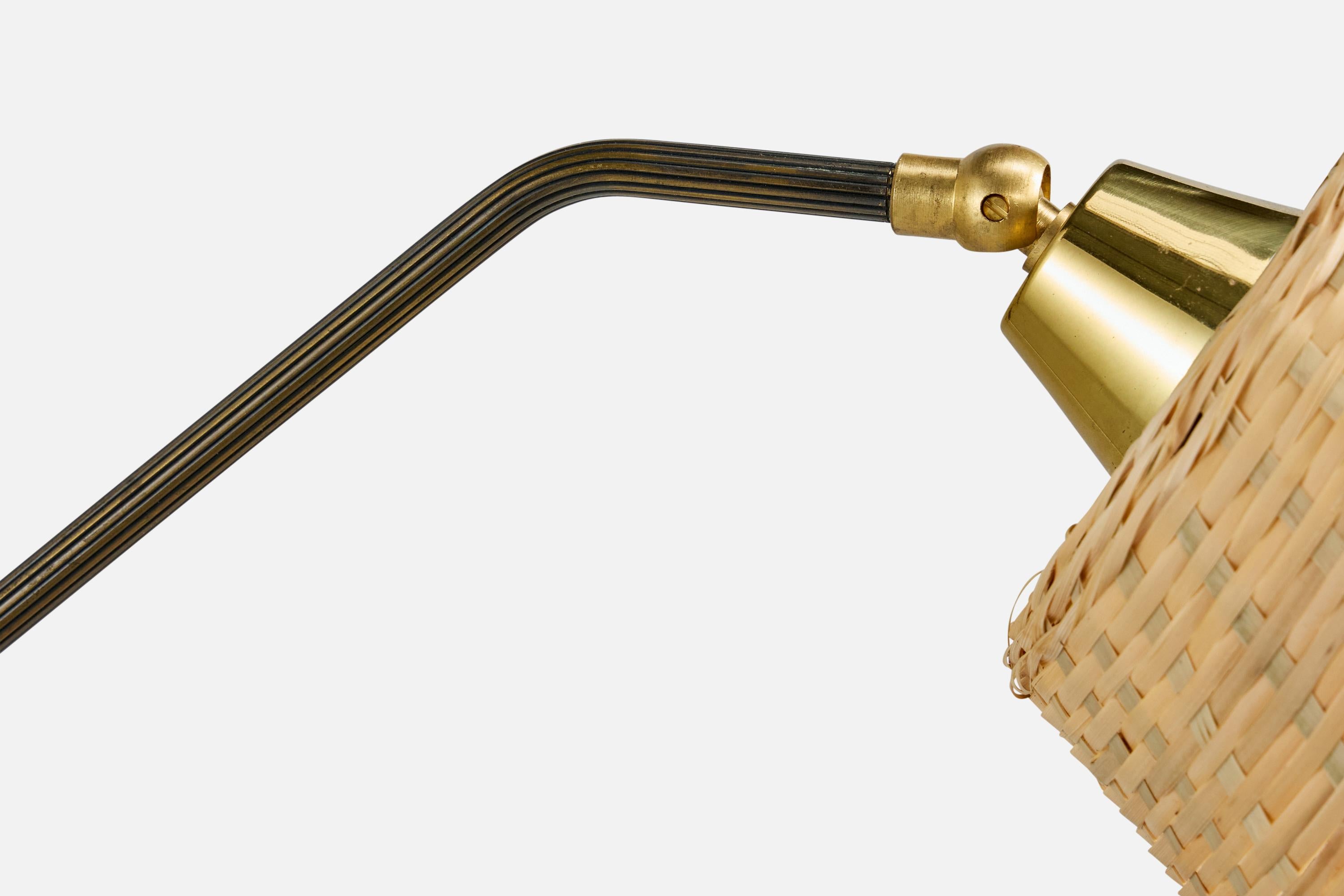 Danish Designer, Wall Light, Brass, Rattan, Denmark, 1950s For Sale 3
