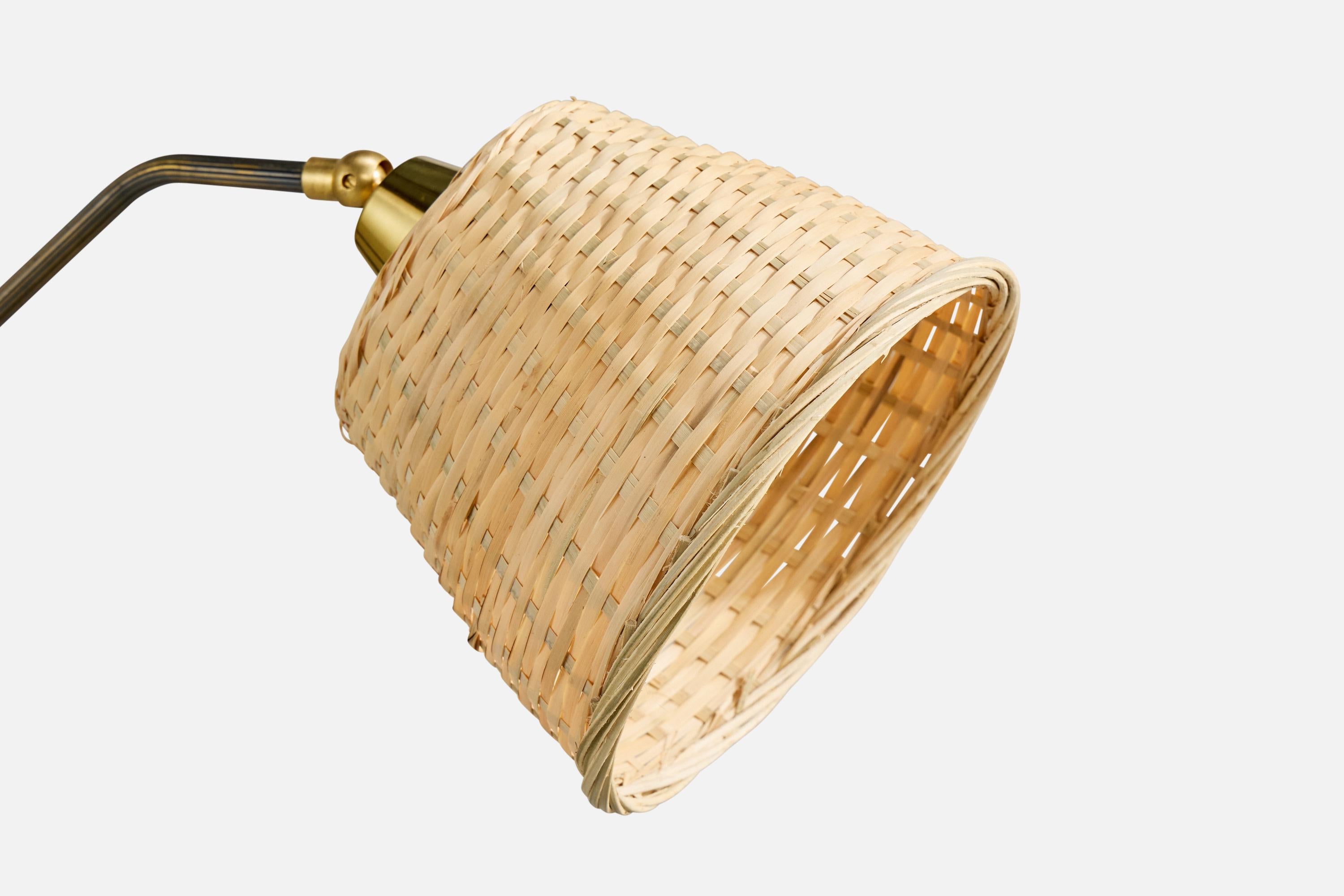 Danish Designer, Wall Light, Brass, Rattan, Denmark, 1950s For Sale 4