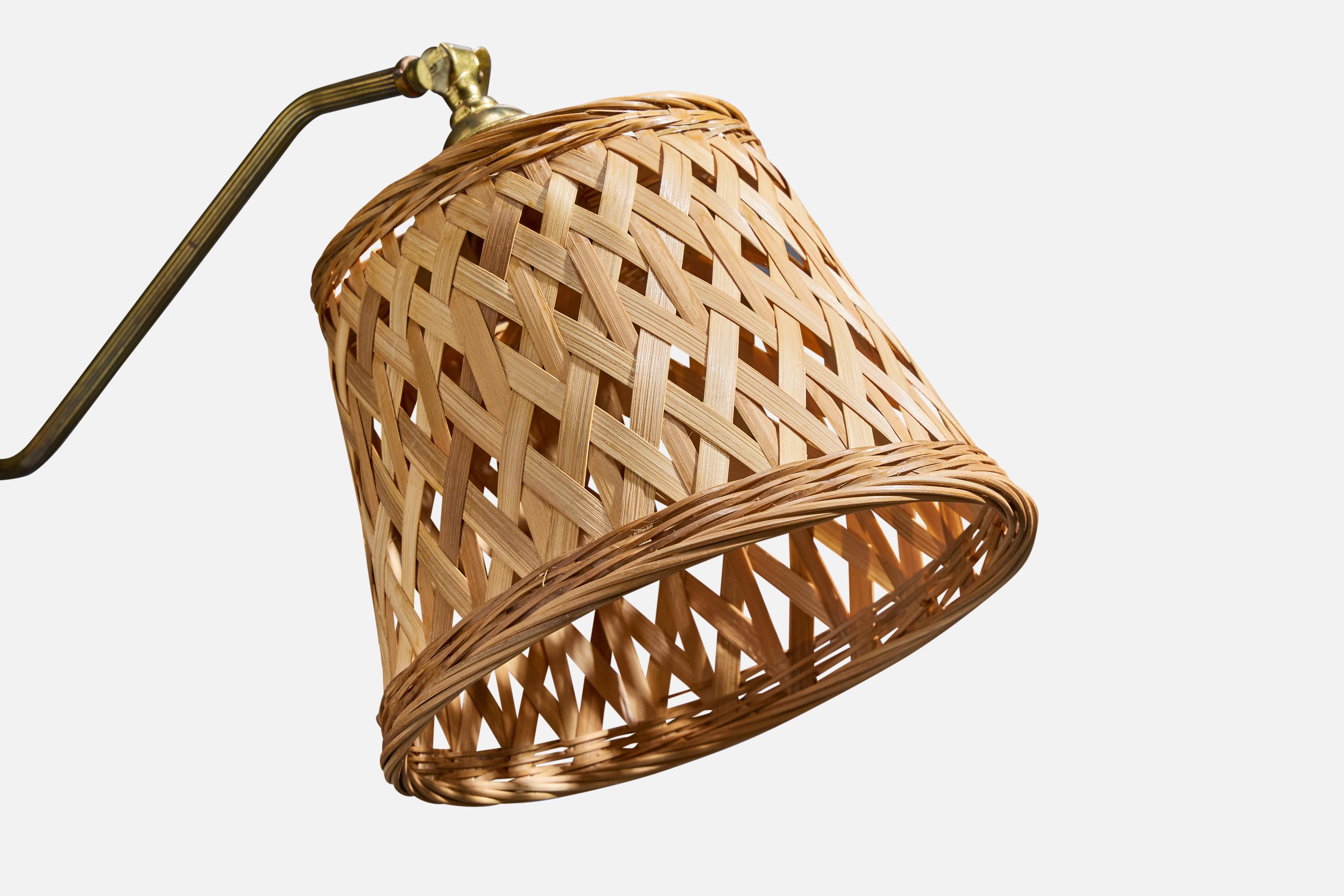 Designer danese, lampada da parete, ottone, rattan, Danimarca, anni '1950 in vendita 2