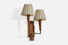 Danish Designer, Wall Light, Brass, Teak, Wood, Denmark, 1950s