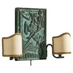 Designer danois, applique murale, bronze, tissu, Danemark, années 1940