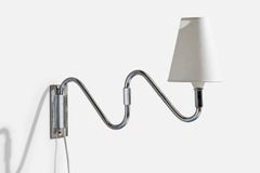 Danish Designer, Wall Light, Chrome, Fabric, Denmark, 1930s