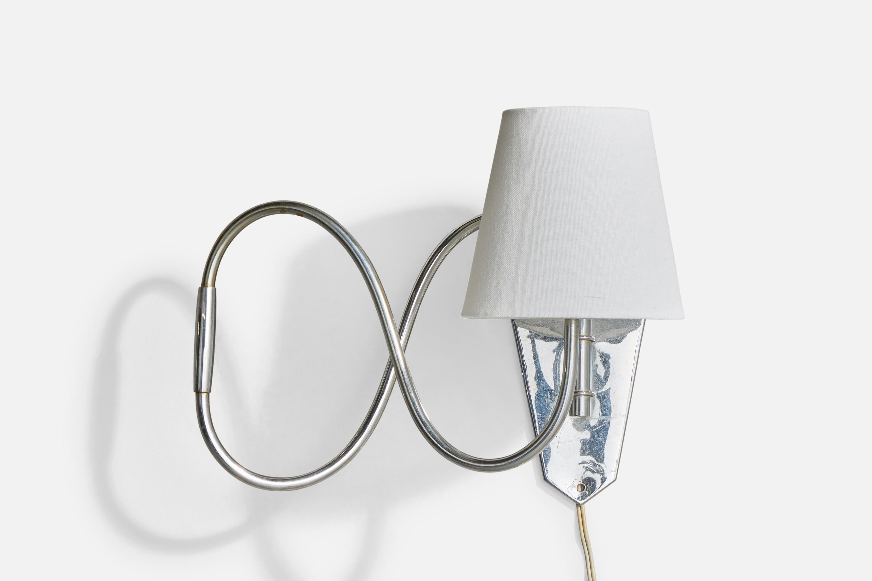 Designer danese, lampada da parete, cromo, tessuto, Danimarca, anni 30 In condizioni buone in vendita a High Point, NC