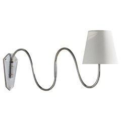 Danish Designer, Wall Light, Chrome, Fabric, Denmark, 1930s