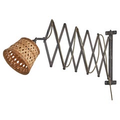 Danish Designer, Wall Light, Metal, Rattan, Denmark, 1940s