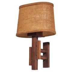 Danish Designer, Wall Light, Rosewood, Burlap Fabric, Denmark, 1950s