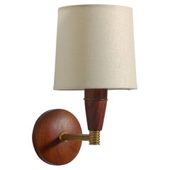 Danish Designer, Wall Light, Teak, Brass, Fabric, Denmark, 1950s