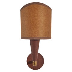 Danish Designer, Wall Light, Teak, Brass, Paper, Denmark, 1950s