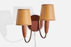 Dänischer Designer, Wandleuchte, Teak, Messing, Pergament, Dänemark, 1950er Jahre