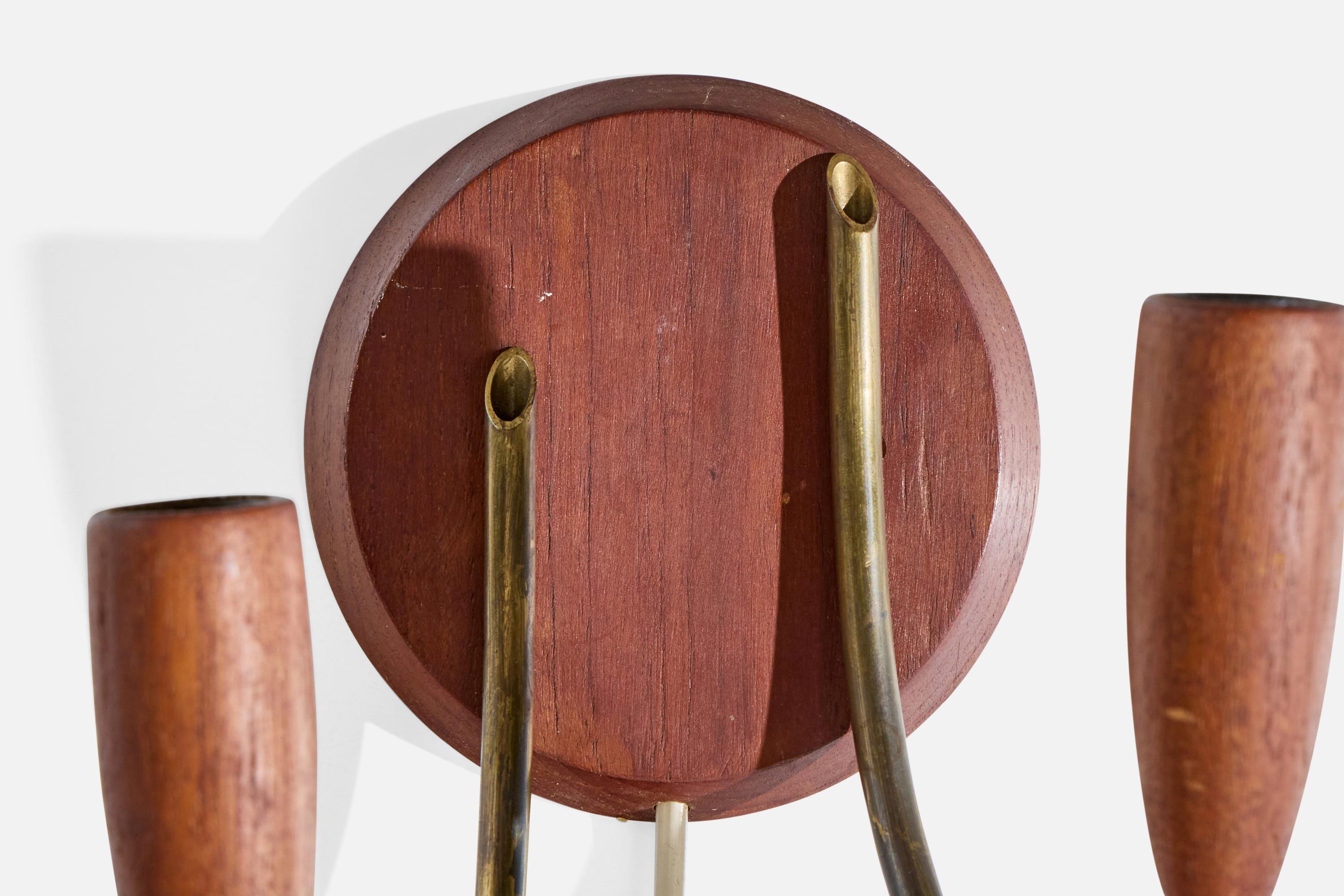 Mid-20th Century Danish Designer, Wall Light, Teak, Brass, Parchment, Denmark, 1950s For Sale