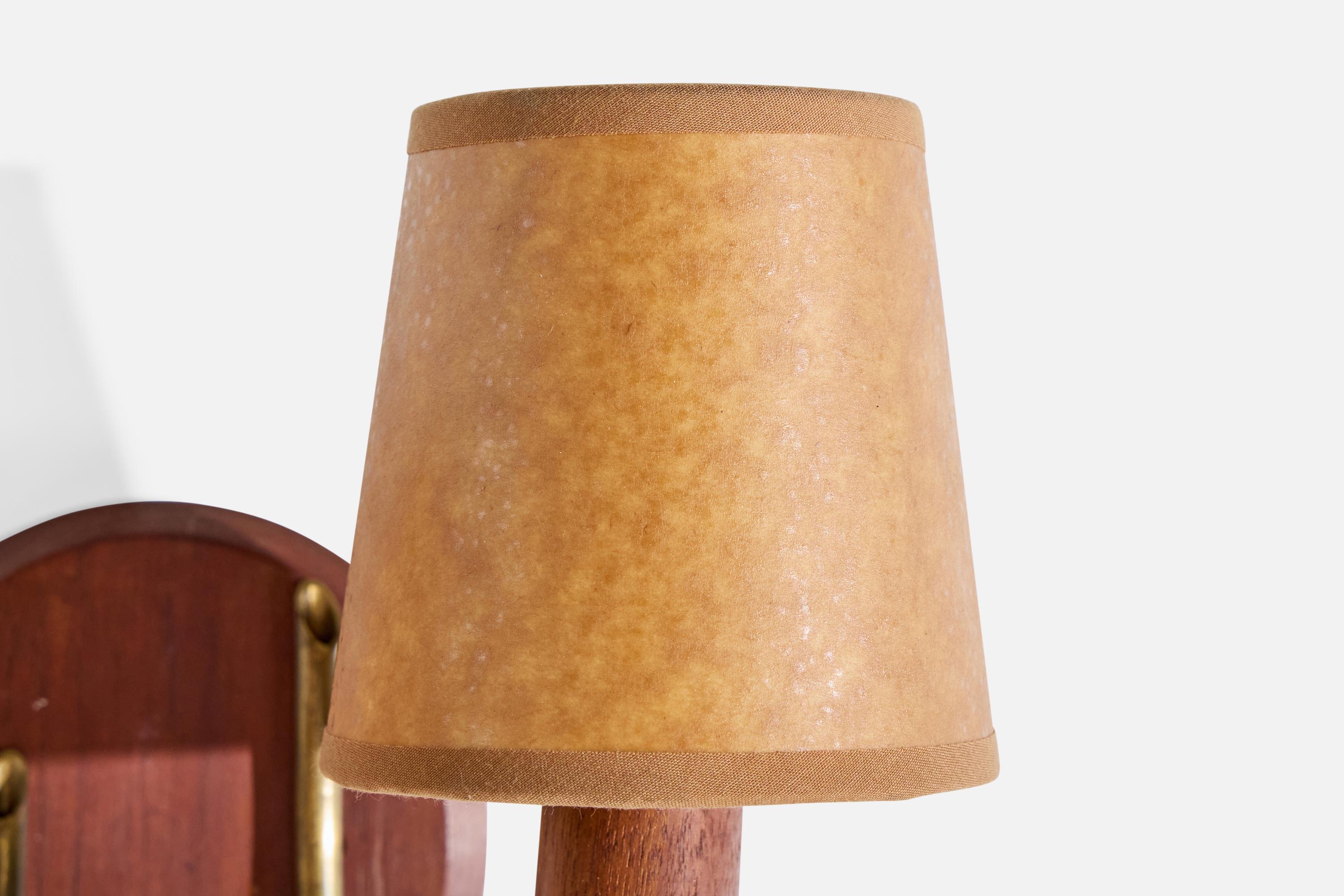 Danish Designer, Wall Light, Teak, Brass, Parchment, Denmark, 1950s For Sale 2