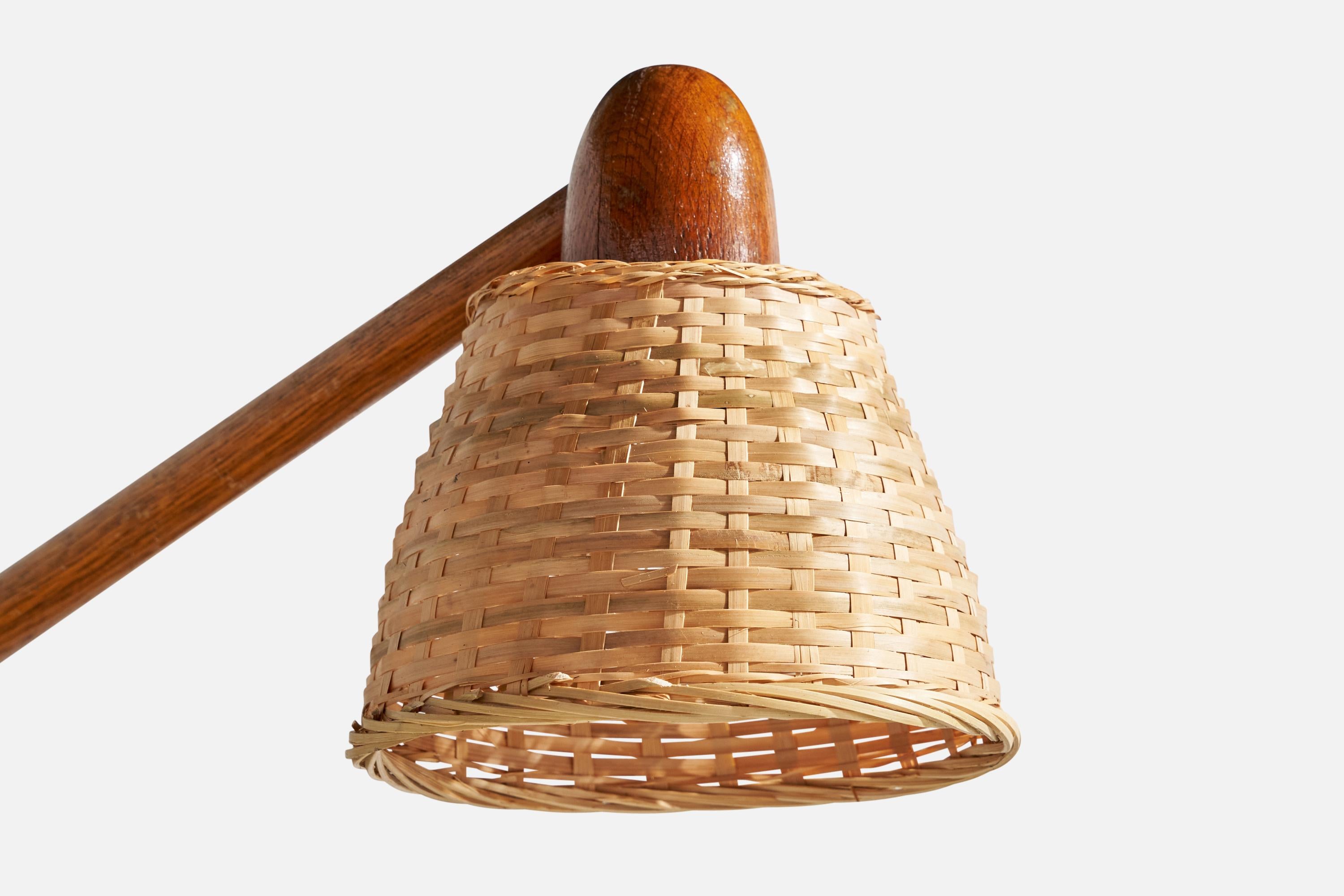 Designer danese, lampada da parete, teak, rattan, Danimarca, anni '60 in vendita 1