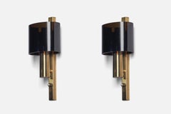 Danish Designer, Wall Lights, Brass, Acrylic, Denmark, 1960s