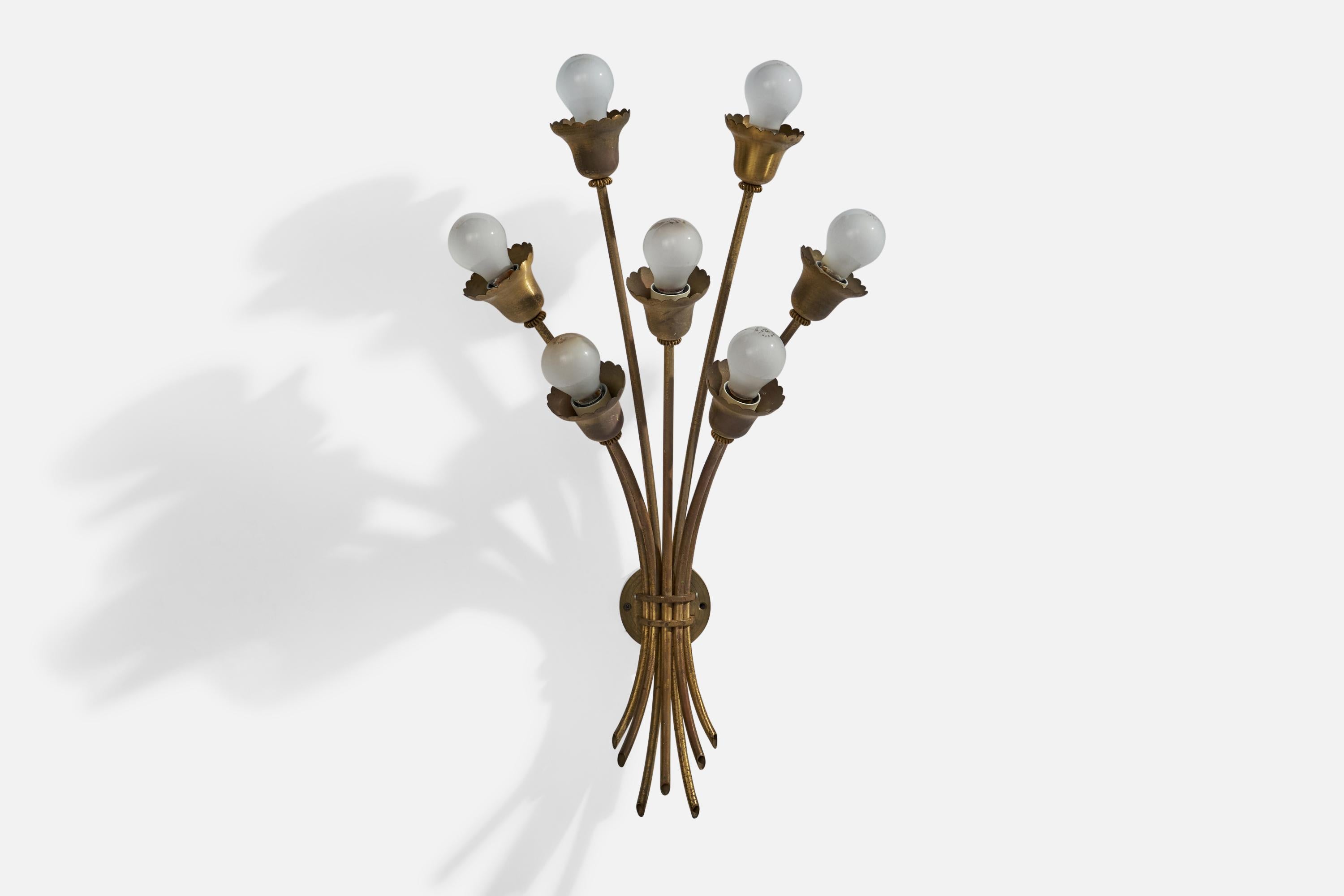 Danish Designer, Wall Lights, Brass, Denmark, 1940s In Good Condition For Sale In High Point, NC