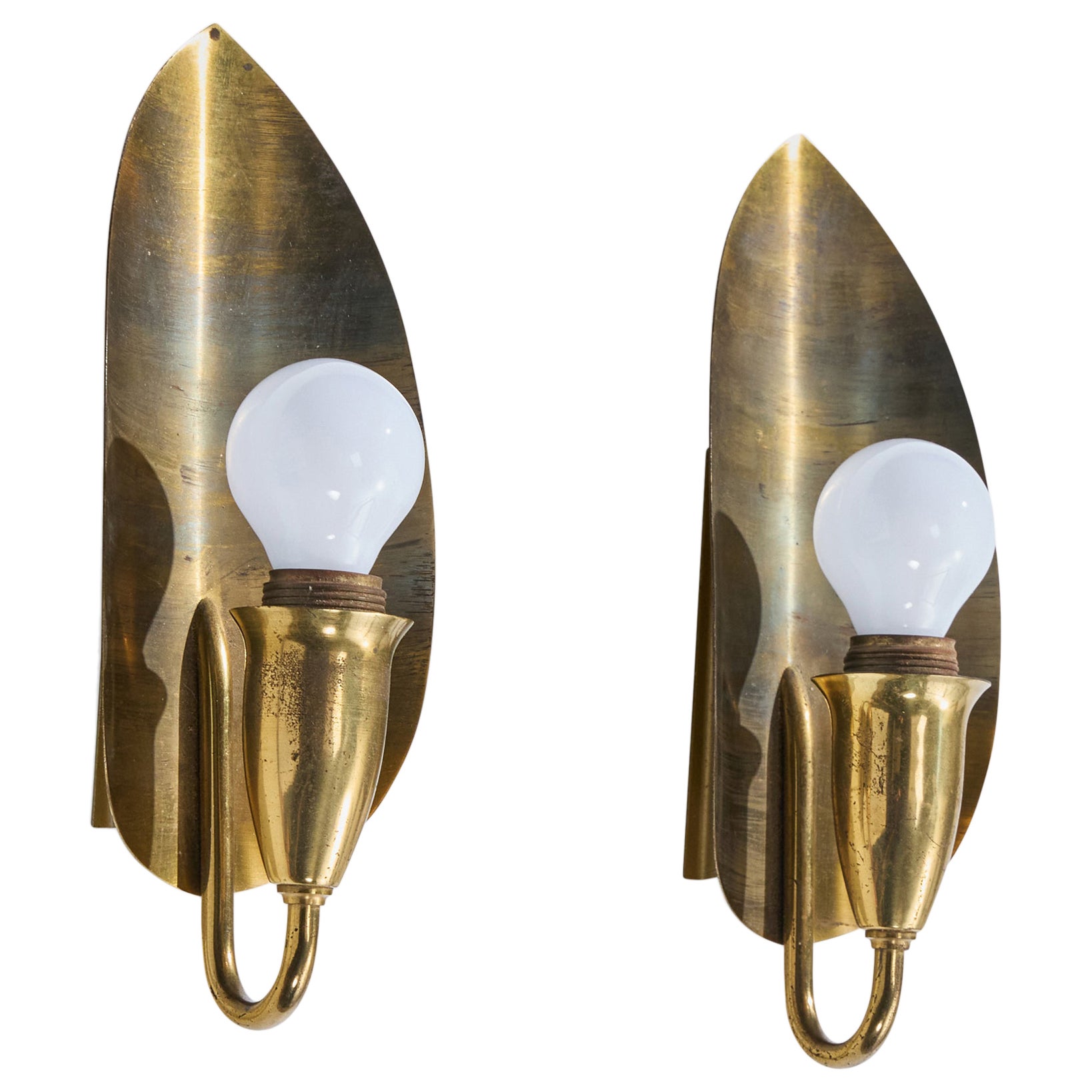 Danish Designer, Wall Lights, Brass, Denmark, 1950s