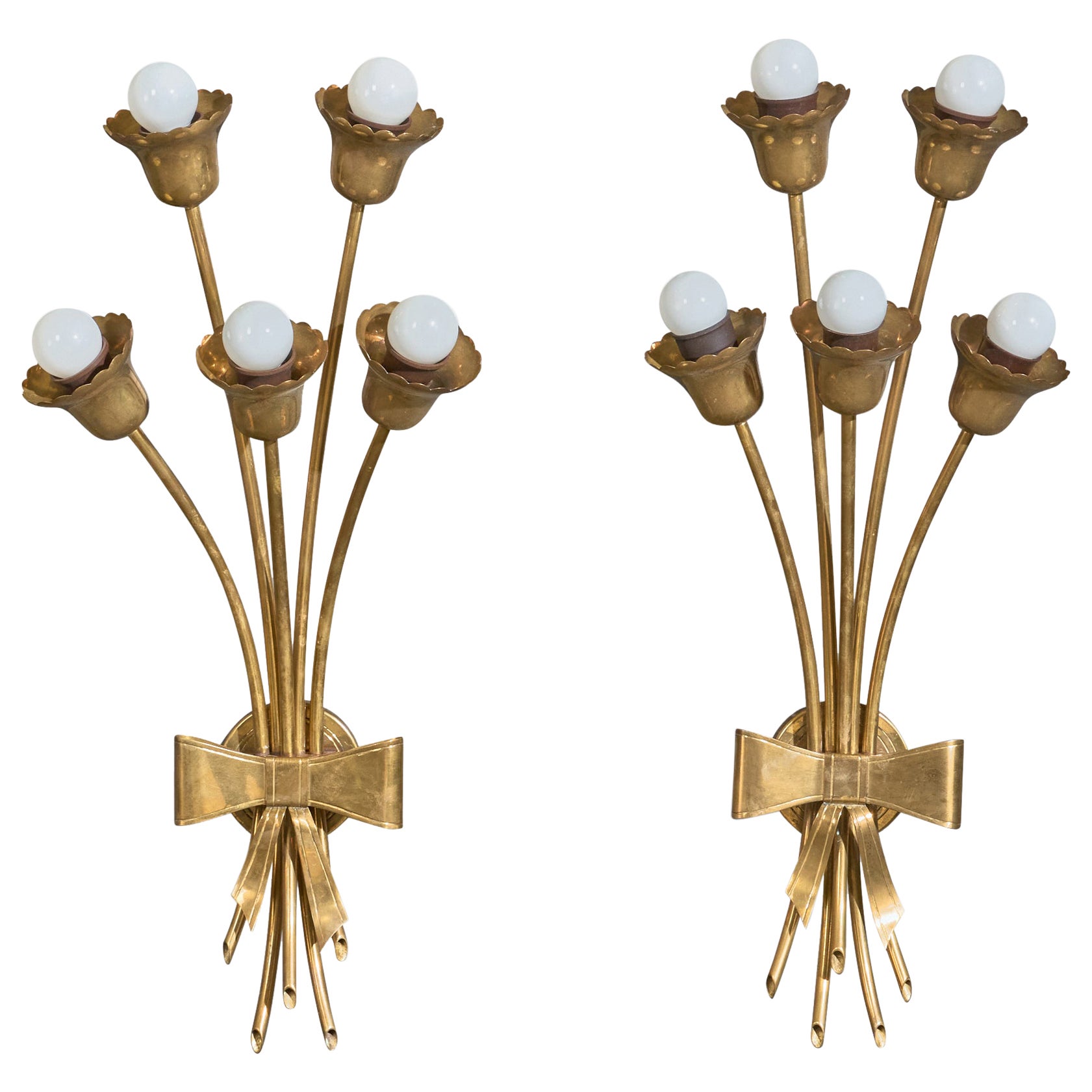 Danish Designer, Wall Lights, Brass, Denmark, 1950s For Sale