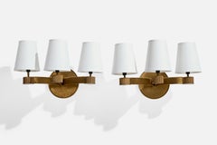 Danish Designer, Wall Lights, Brass, Fabric, Denmark, 1930s