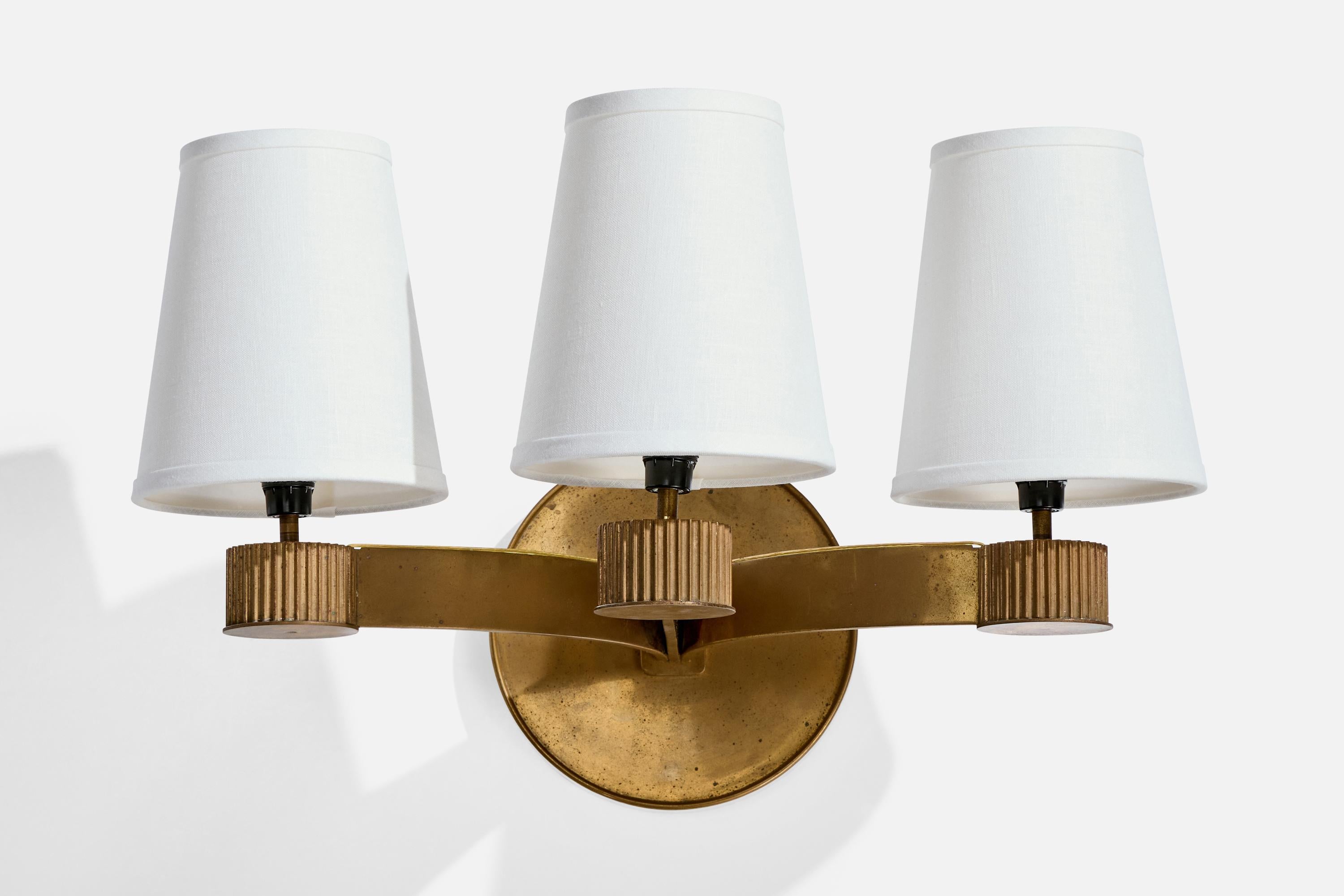 Danese Designer danese, lampade da parete, ottone, tessuto, Danimarca, anni '1930 in vendita