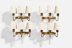 Danish Designer, Wall Lights, Brass, Fabric, Denmark, 1940s