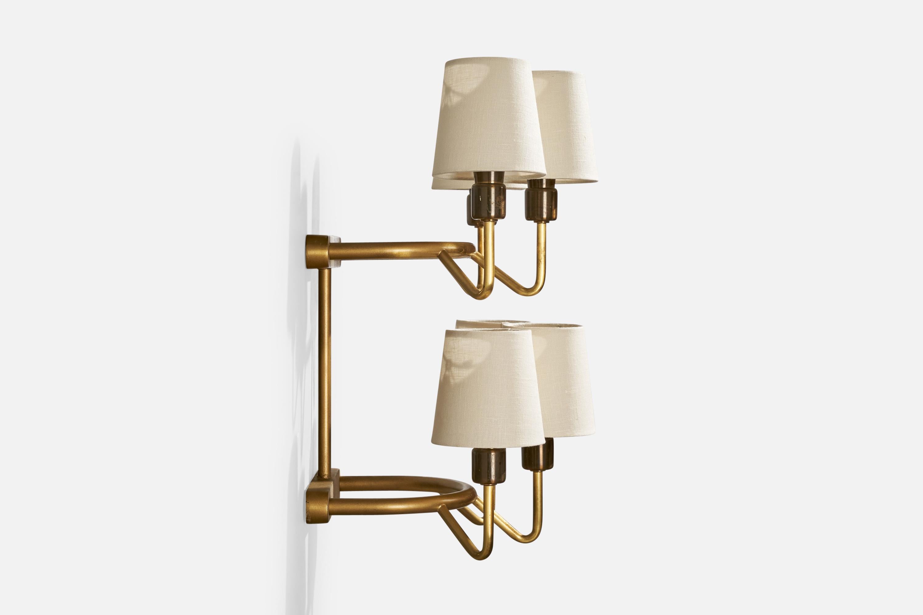 Ottone Designer danese, lampade da parete, ottone, tessuto, Danimarca, anni '40 in vendita