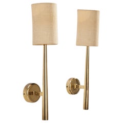 Danish Designer, Wall Lights, Brass, Fabric, Denmark, 1940s