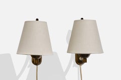 Danish Designer, Wall Lights, Brass, Fabric, Denmark, 1950s