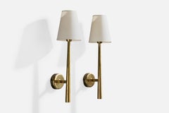 Danish Designer, Wall Lights, Brass, Fabric, Denmark, 1950s