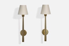 Danish Designer, Wall Lights, Brass, Fabric, Denmark, 1950s