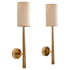 Danish Designer, Wall Lights, Brass, Fabric, Denmark, 1950s