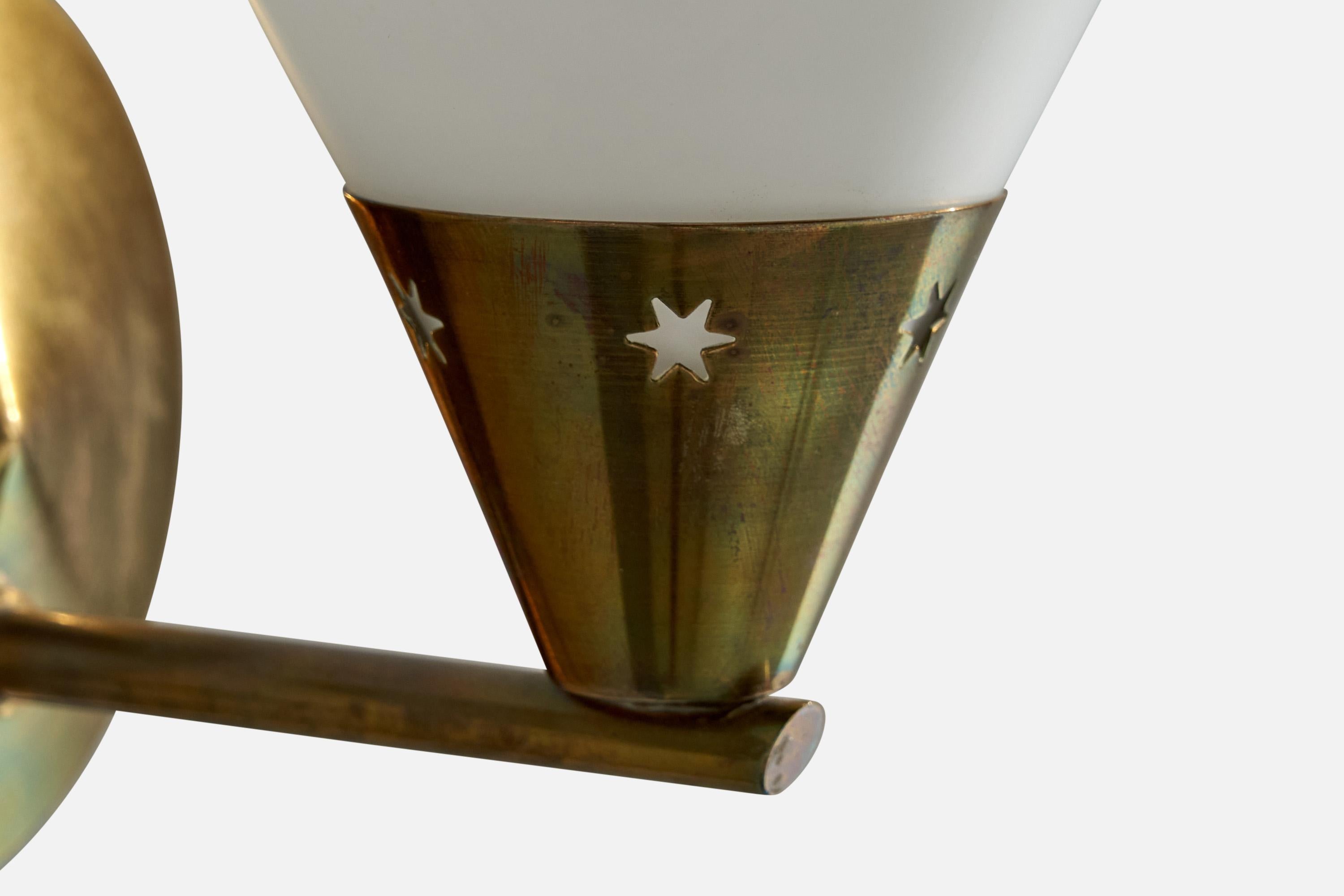 Danish Designer, Wall Lights, Brass, Glass, Denmark, 1950s For Sale 2
