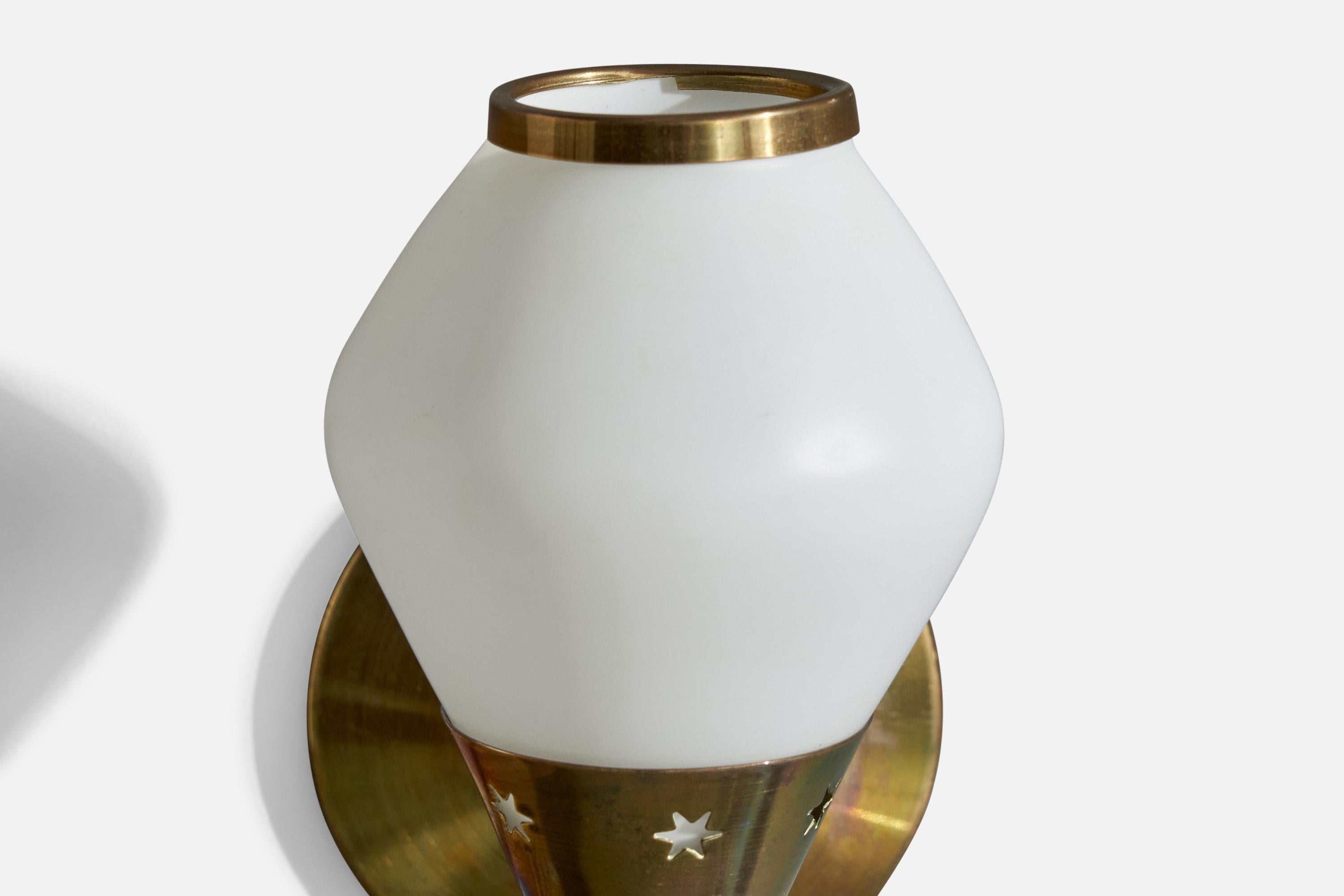 Danish Designer, Wall Lights, Brass, Glass, Denmark, 1950s For Sale 3