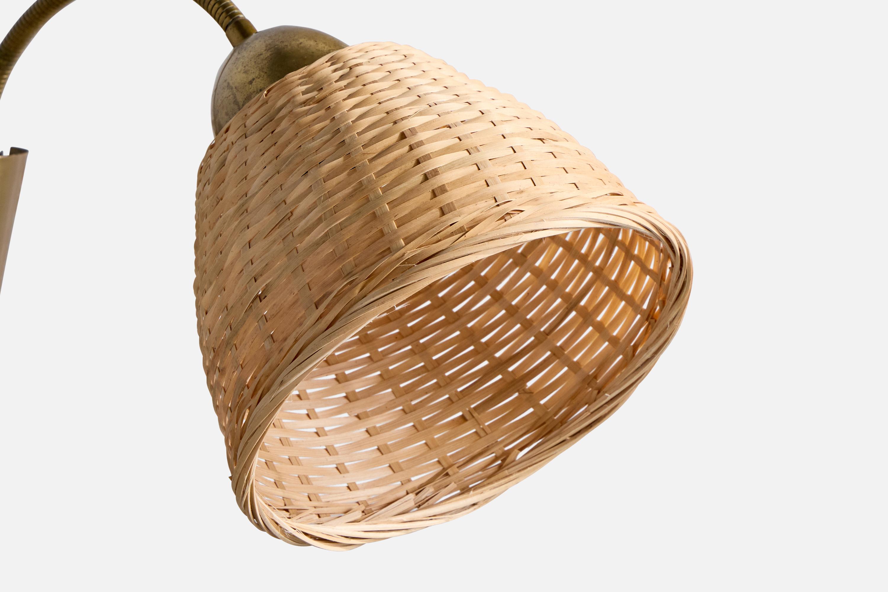 Danese Designer danese, Luci da parete, Ottone, Rattan, Danimarca, anni '1950 in vendita