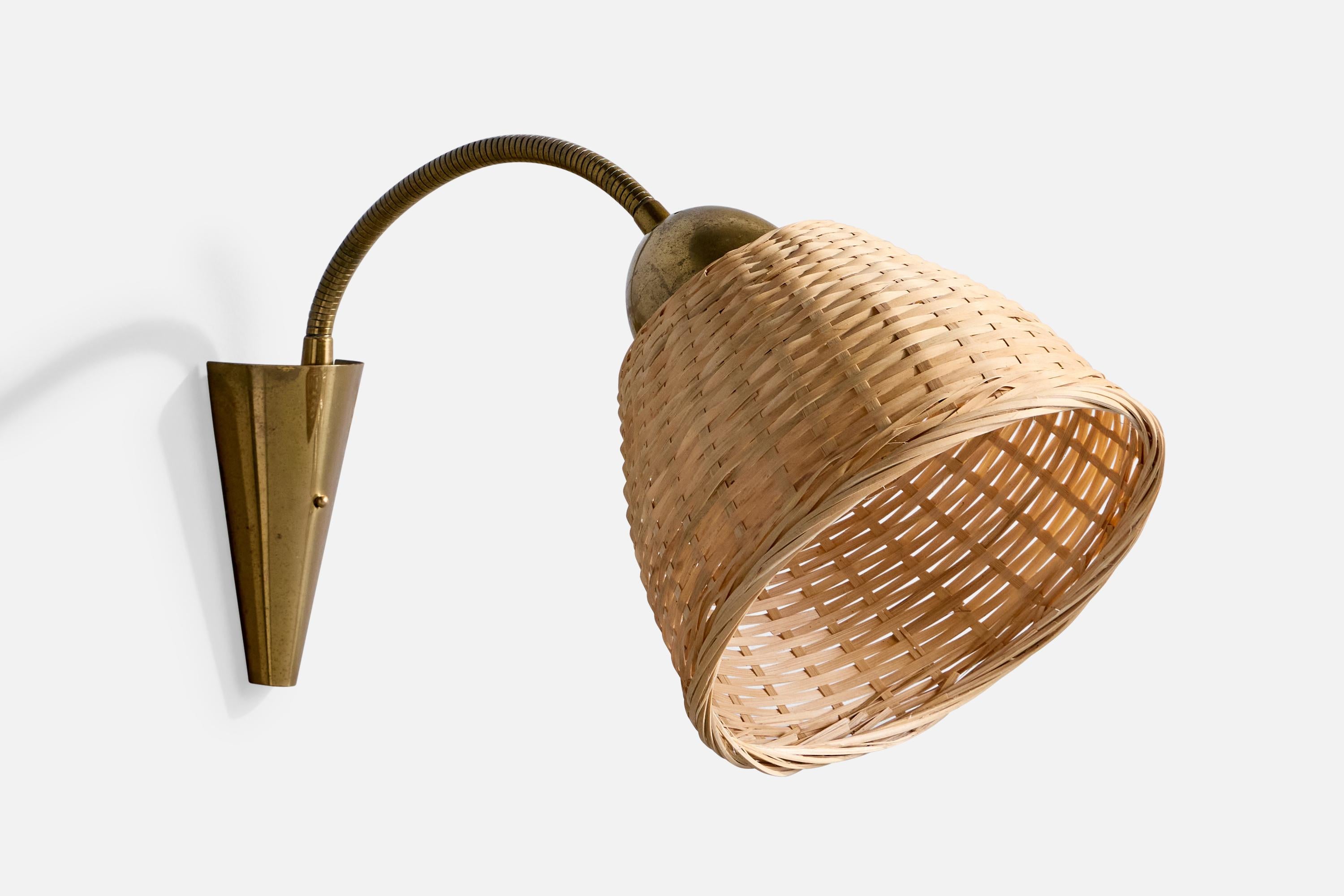 Designer danese, Luci da parete, Ottone, Rattan, Danimarca, anni '1950 in vendita 2