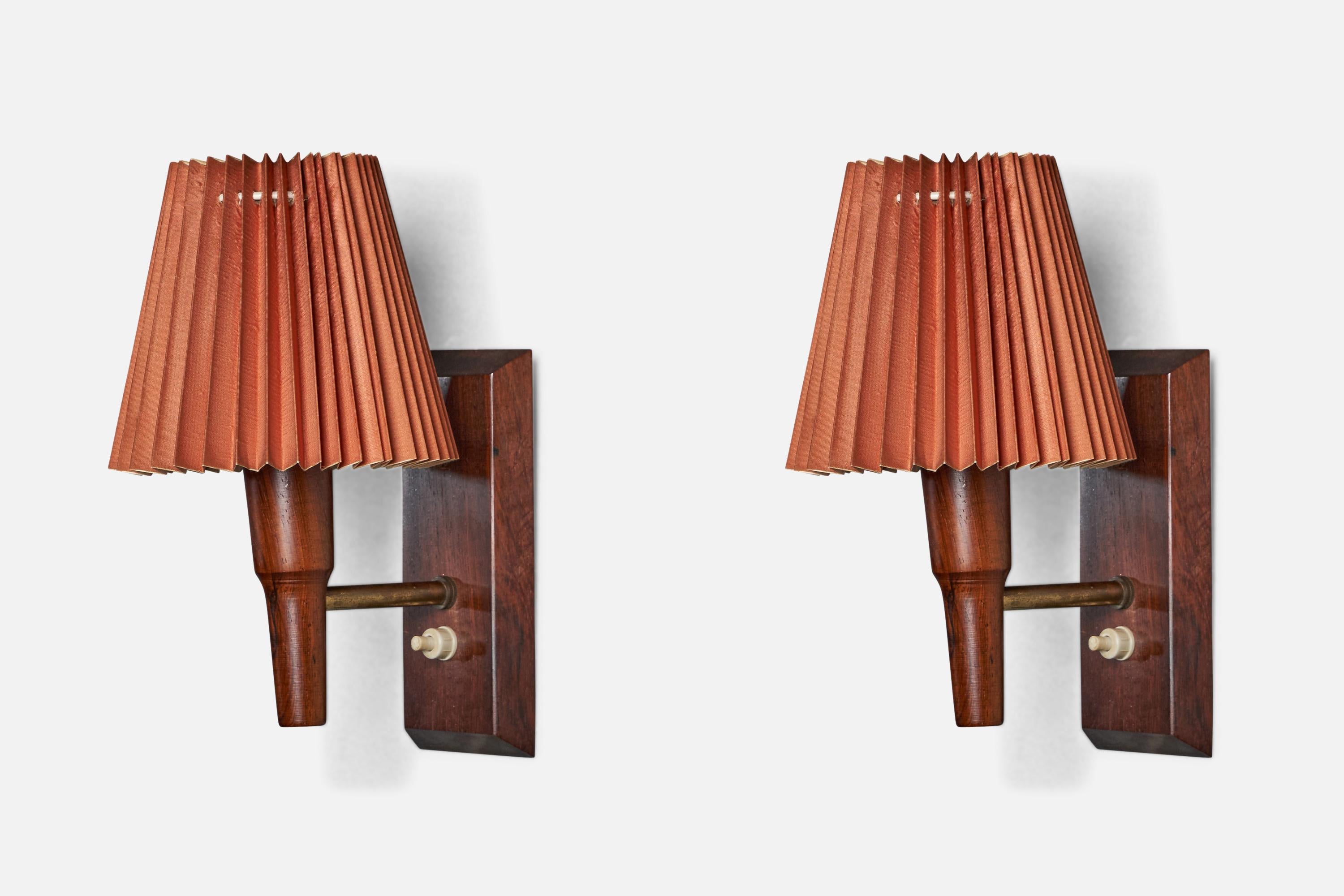 Danish Designer, Wall Lights, Brass, Rosewood, Paper, Denmark, 1950s In Good Condition In High Point, NC
